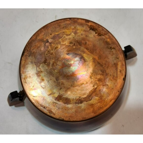 Vintage Round Art Deco Copper Pot With 2 Wooden Handles - Picture 13 of 16